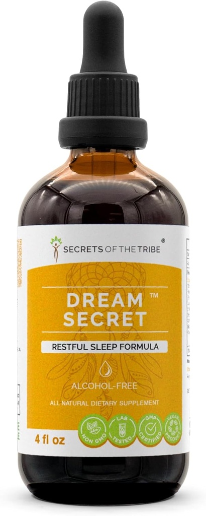 Secrets of the Tribe - Dream Secret, Restful Sleep Formula, Herbal Supplement Blend Drops Alcohol-Free Liquid Extract (4 fl oz)
