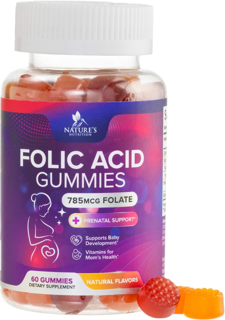 女性のための葉酸ガミー 785 mcg, ママ&赤ちゃんのためのエッセンシャルプレナタルビタミン, ビーガンフォリックサプリメントガミー, 毎日のビタミンB9余分な強度の葉巻, 妊娠後 - 60 グミ