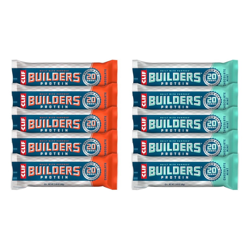 CLIFビルダー - チョコレートミントとチョコレート味 - バラエティパック - 植物ベースのプロテインバー - グルテンフリー - 非GMO - 低糖 - 20gタンパク質 - 2.4 oz。 (10 カウント)