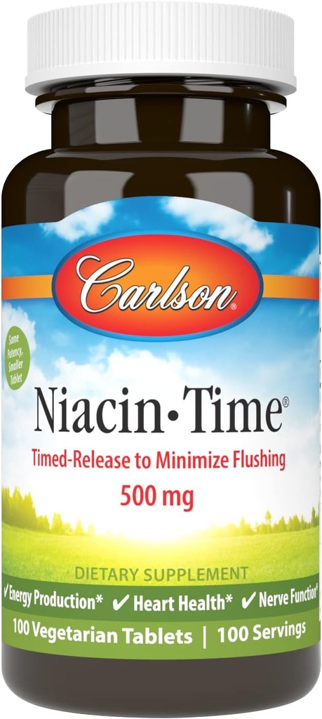 カールソン Niacin 時間 500 の mg、ビタミン B-3 のタイム リリースされる、100 のタブレット