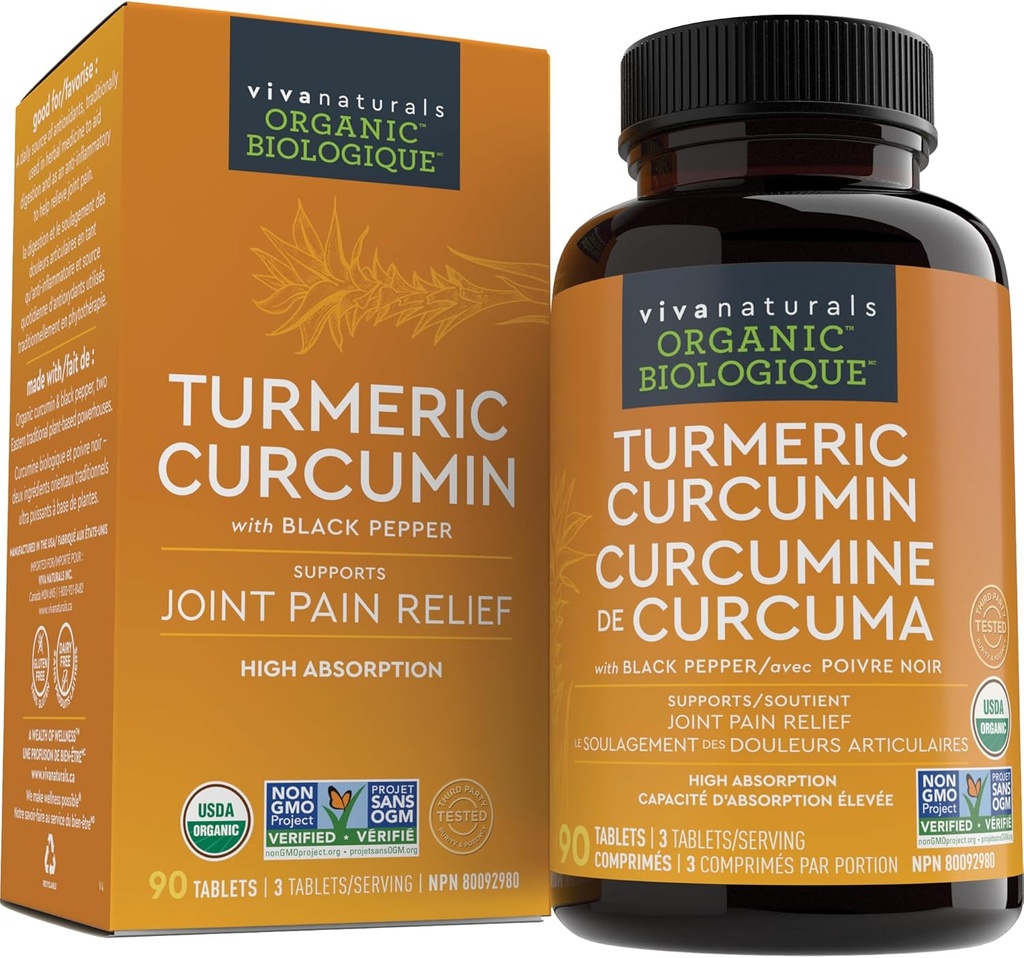 Viva Naturals Turmeric Curcumin, 1500 mg, 120 Tablets – with Black Pepper for Absorption - for Joint Support & Cellular Defense