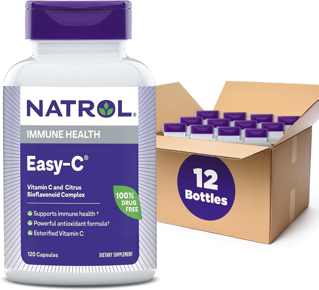 Natrol Easy-Cは、ビタミンCとBioflavonoids、バイオスベジカプセル、500mg、120カウント(パッケージ12)で免疫健康をサポート