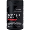 EPA&DHAオメガ3、リン脂質とアスタキサンチンのスポーツリサーチKrillオイルサプリメント - 男性と女性のためのKrillオイルの最も高い濃度 - 1000mg、60Softgelカプセル