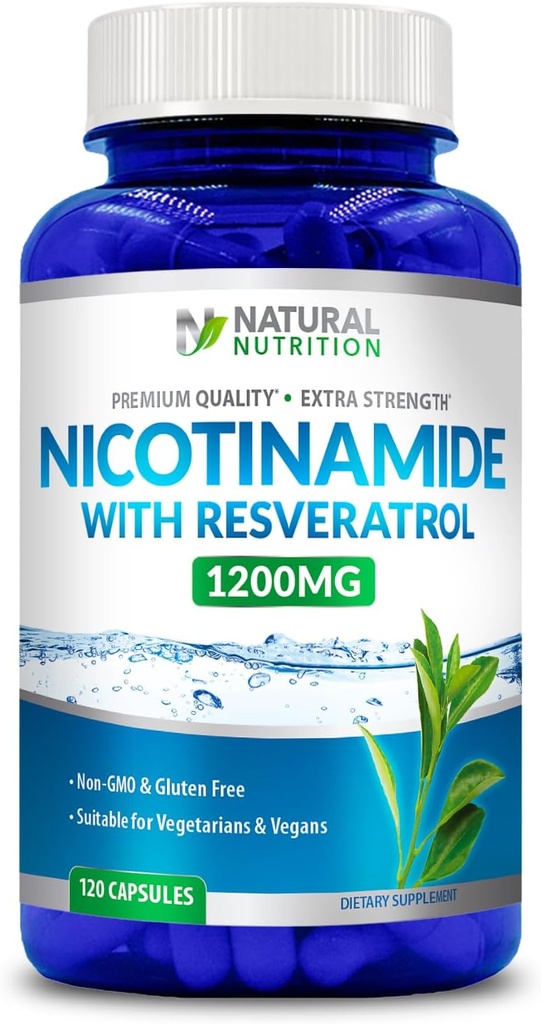 Resveratrol 1200mg (ビタミンB-3)の一般的な自然なビタミンの余分強さのニコチンアミド 120 Veggieのカプセルのグルテンフリー及び非GMO