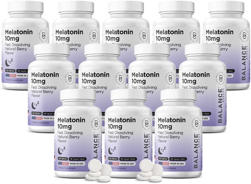 バランスブレインメラトニン10mg高速分解、120錠 - 休息日のための自然な睡眠補助金、リラックスと実用性のための薬物のないサポート