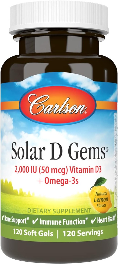Carlson Labs Solar D Gems Natural Vitamin D3, 2000 IU, 120 Softgels