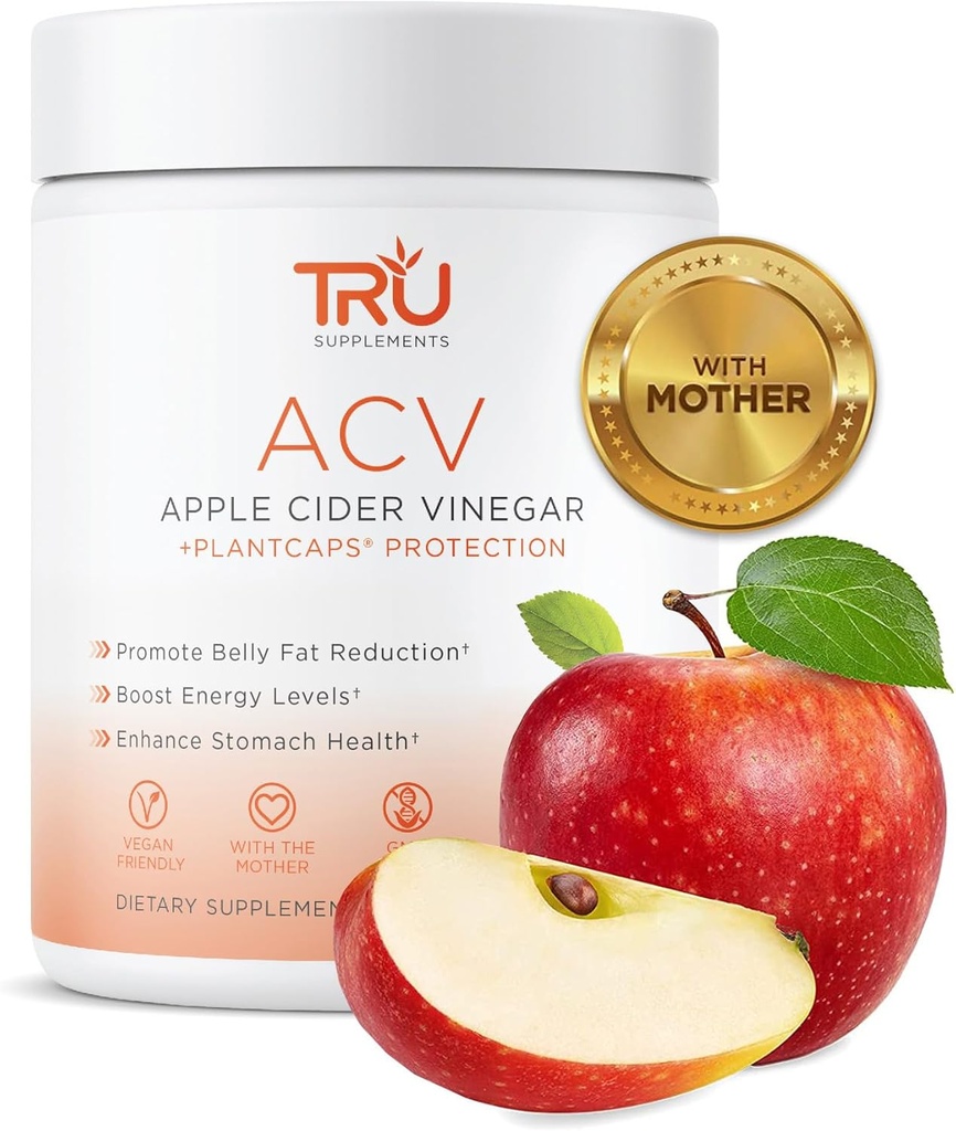 TRUはACV、Apple Cider Vinegar、有機ELVを母親と補う、消化および皮膚の健康、45のサービング、1000mgを改善します