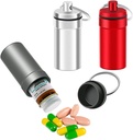 3つのパックはアルミニウム丸薬のFobの容器、EFFIET Nitroglycerinの丸薬のオルガナイザー ディスペンサー(銀マット赤)のための緊急のKeychainの丸薬のホールダーを防水します