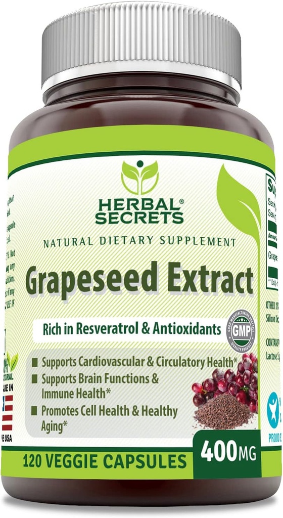 Herbal Secrets Grapeseed Extract 400 mg 120 Veggie Capsules Supplement - Non-GMO - Gluten Free