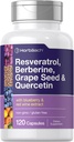 Horbäach Resveratrol Berberine Grape Seed & Quercetin | with Blueberry & Red Wine Extract | 120 Capsules | Non-GMO, Gluten Free & Vegetarian Supplement