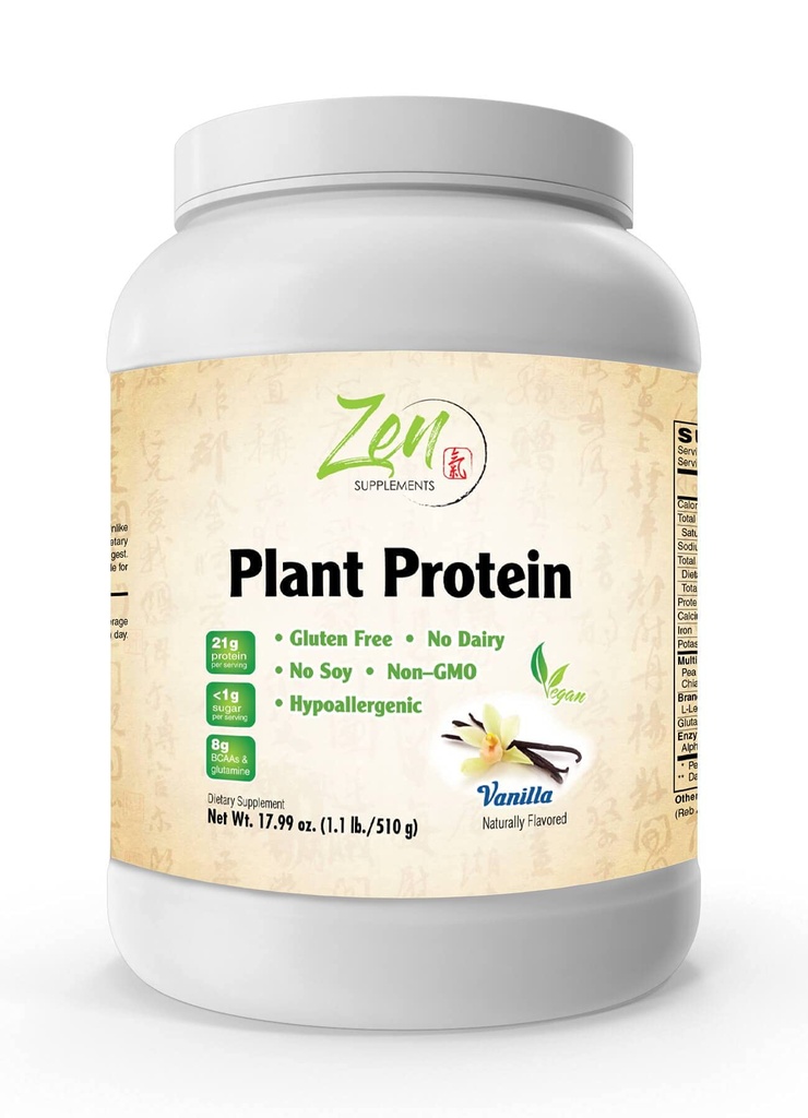 ゼネサプリメント - 植物タンパク質-Vanilla 510G 1.1LB-Powder- 25 パサービングあたりのタンパク質のグラム-Vegan、低ネット炭水化物、非酪農場、グルテンフリー、乳糖フリー、砂糖なし、大豆フリー、コシャ、非GMO