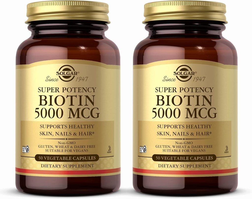 ソルガービオチン5000 mcg - 50野菜カプセル、パック2 - ヘルシースキン、ネイル&ヘア - 非GMO、ビーガン、グルテンフリー、乳製品無料、コーシャ - 100トータルサービングをサポート