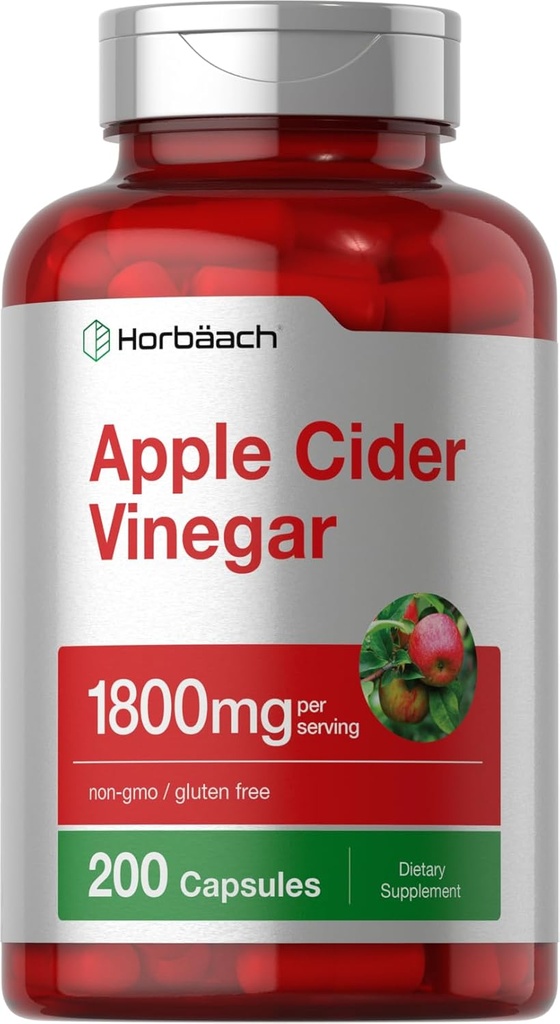 ホアハチアップルサイダー酢カプセル | 1800mg | 200丸薬 | 非GMO、グルテンフリーサプリメント