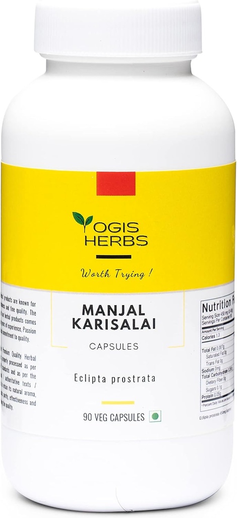 YOGIS HERBS Manjal Karisal Capsules - Bhringraj Capsules (False Daisy, Eclipta alba) Herbal Supplement– 90 Veg Capsules