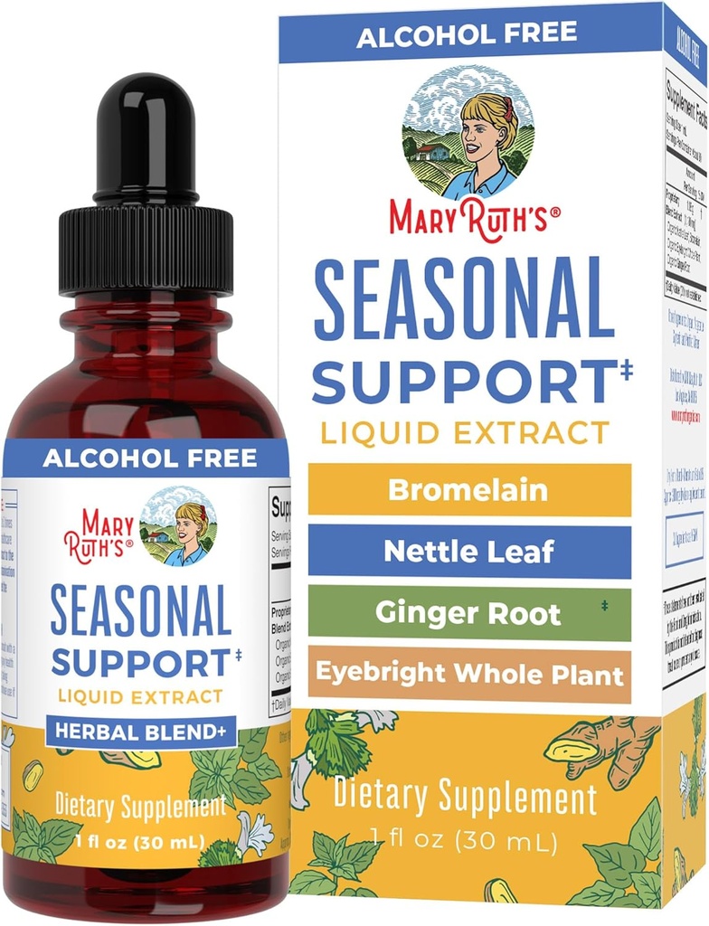 MaryRuth Organic Seasonal Support Liquid Extract Herbal Blend Ginger Root | Bromelain | Organic Nettle Leaf | 4 Herbal Blend | 伝統的なハーブ | GMO | ビーガン | グルテンフリー | 1 Fl Oz