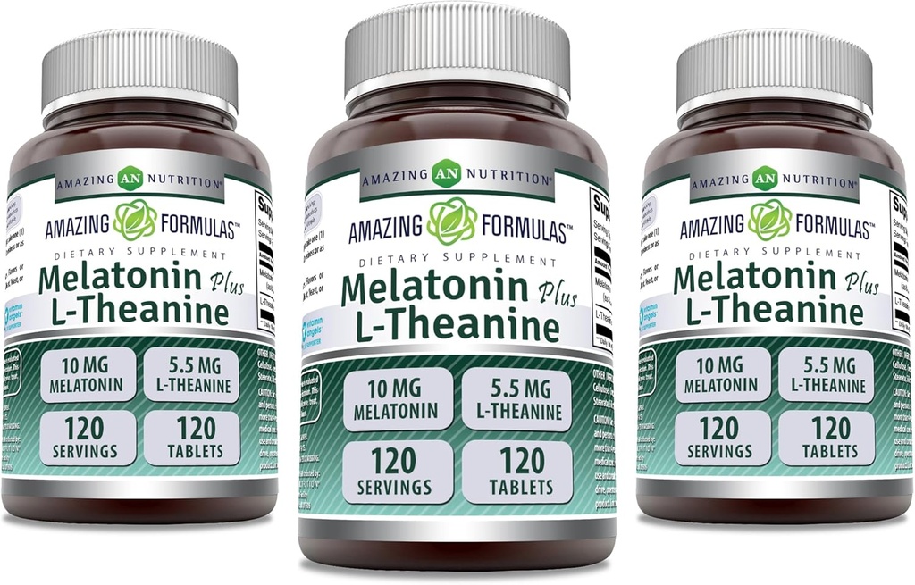 アメイジングフォーミュラ メラトニン10 Mg Plus L-テアニン5.5 Mgサプリメント | 120錠 | ノンGMO | グルテンフリー | アメリカ製 | 3パック