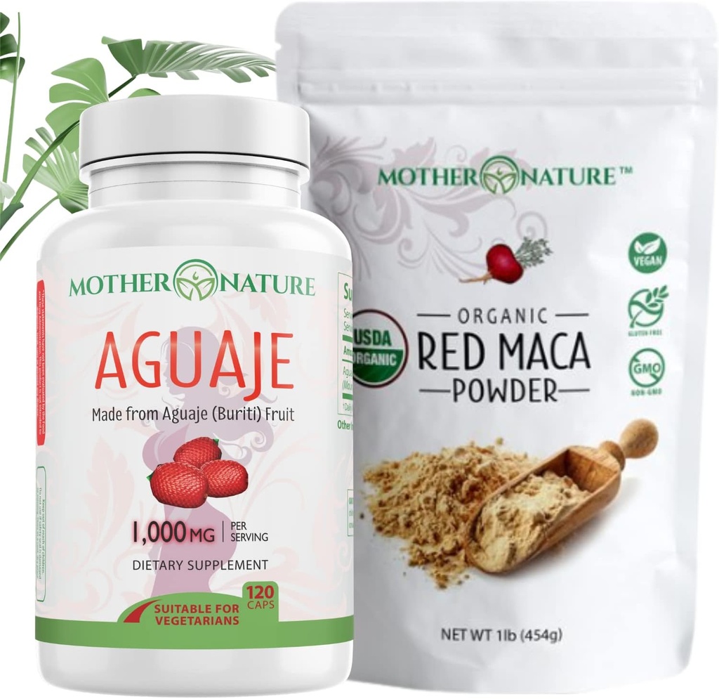 Beauty Bundle – Aguaje Capsules + Red Maca Powder | Organic Superfoods for Hair, Skin & Wellness | Rich in Vitamins & Minerals | Vegan, Non-GMO