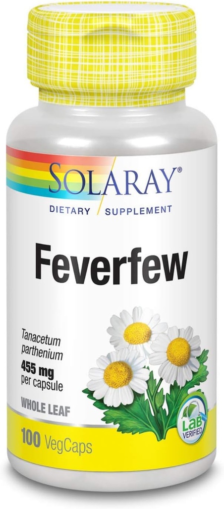 SOLARAY Feverfew Leaf 455mg | Head Discomfort, Circulatory Health & Blood Vessel Support Supplement | Vegan & Non-GMO | 100 VegCaps
