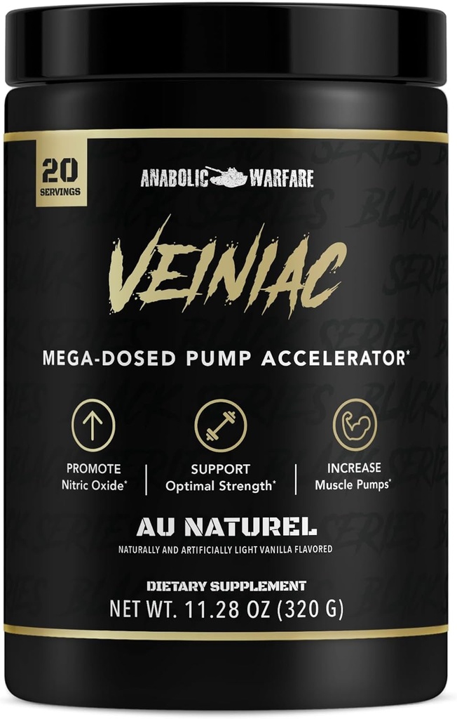 Anabolic Warfare Veiniac Muscle Pump Activator Supplement Stimulant Free Pre-Workout with L-Citrulline, Betaine Anhydrous, & Added AGMass™, Increases Nitric Oxide*, Natural 20 Servings