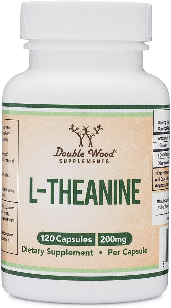 L-Theanine 200mgの二重強さ-サポート健康の睡眠の応答および弛緩- 120のカプセル(第三者によってテストされる、グルテンフリー、完全菜食主義者の)倍の木材による