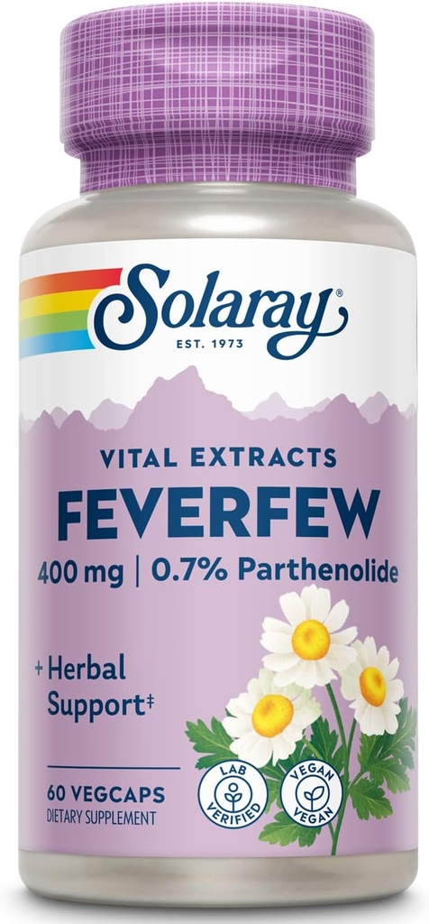 SOLARAY Feverfew Extract 400 mg | ヘルシーな循環と血栓、ヘッドコンフォートサポート | 非GMO | 60 VegCaps