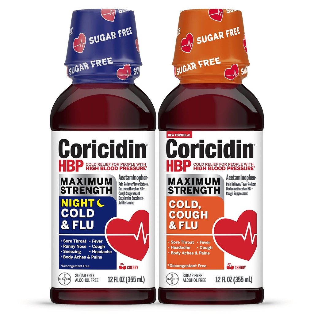Coricidin HBPの最高の強さの風邪及びフル デイ及び夜砂糖なしの液体のTwinpackの高血圧-12 Fl Ozの大人のためのDecongestant-Freeの風邪の薬(パッケージ2)