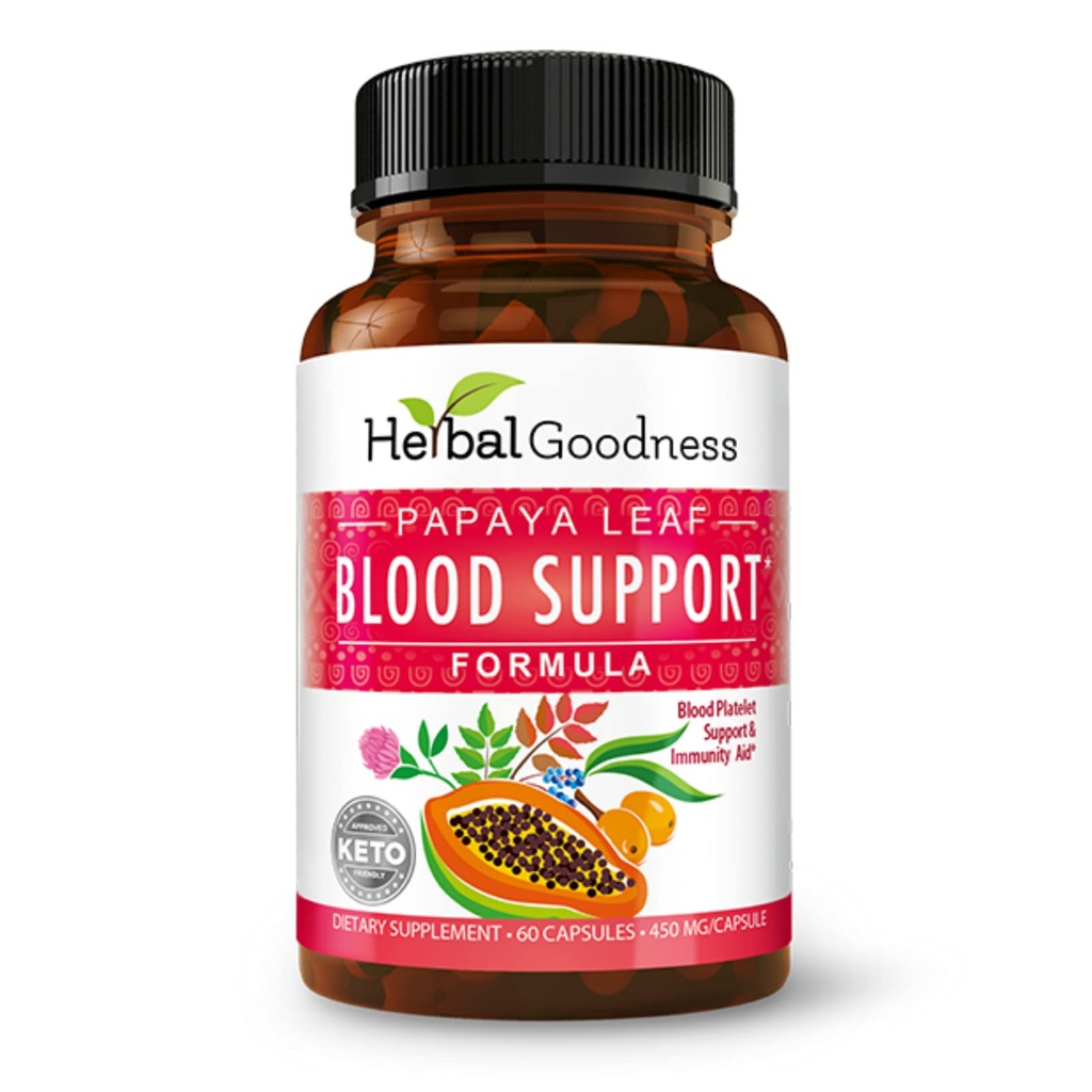 草のGoodnessのパパイヤの葉の血サポート カプセル-血小板及び骨髄の健康、免除サポート及び血の清潔- 60/450mg野菜のカプセル(1本のびん)