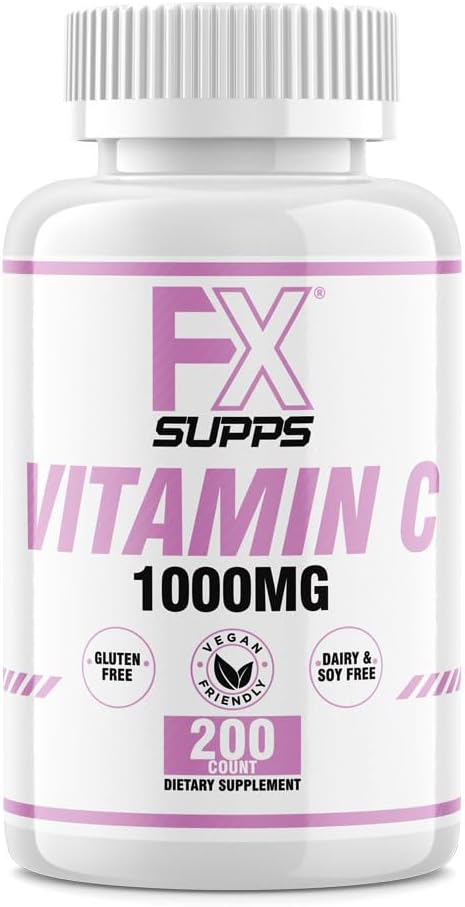 FXSUPPSビタミンC 1,000mg 200ct(200錠1パック) | 大人の男性と女性のためのビーガンフレンドリービタミンCサプリメント | 免疫システムをサポートし、気分を改善し、皮膚の健康を改善します