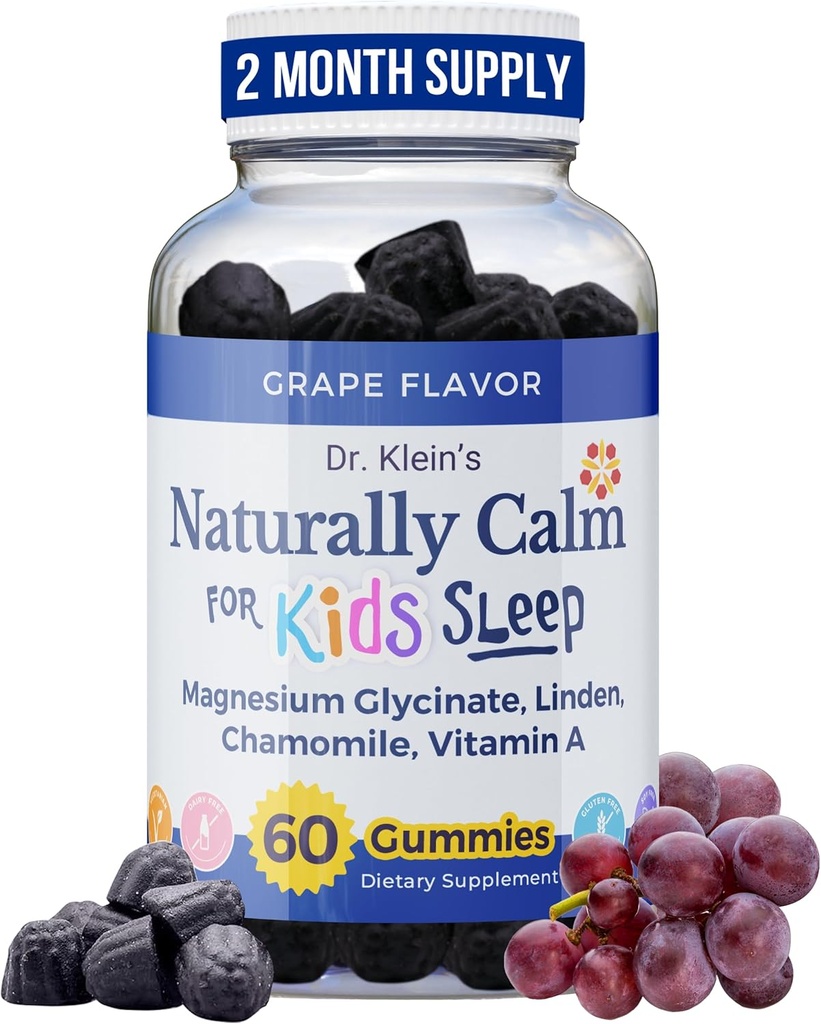 子供のためのKleinのNaturally Calm Gummies - マグネシウムGlycinate、リンデン&ビタミンA - 子供のためのビタミン5 + - エイド睡眠へのビタミン - カモミールガミー - カルム咀嚼 - グレープシュガーフリー60ct