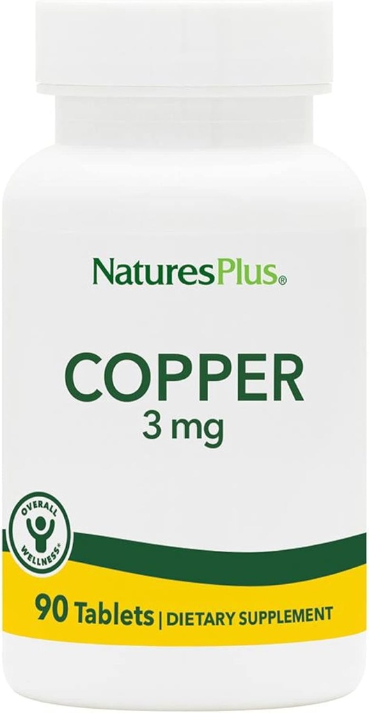 NaturesPlus Copper 3 mg - 90 Tablets - Supports Overall Wellness - Gluten Free - 90 Servings