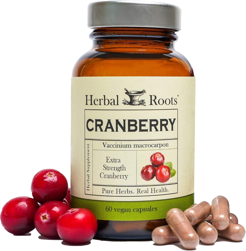 Herbal Roots Extra Strength Cranberry Pills for Women & Men with Organic Nettle | Urinary Tract Health | 60 Vegan Capsules