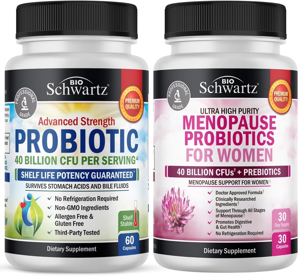 BioSchwartz Probiotic 40億CFU 60カウント+女性30カウントのための月経閉止プロバイオティクス