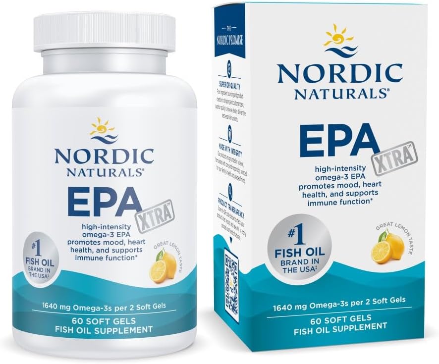 Nordic Naturals EPA Xtra、レモン - 60 ソフトジェル - 1640 mg Omega-3 - 高強度EPAフォーミュラポジティブムード、心の健康と健康的な免疫 - 非GMO - 30 サービング