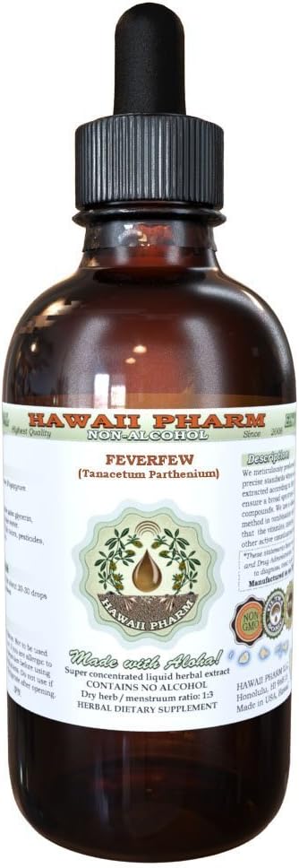 Feverfewアルコールフリー液体エキス、有機フィーバーフィー(Tanacetum parthenium)ドライハーブグリセライトハワイファームナチュラルハーブサプリメント4オンス