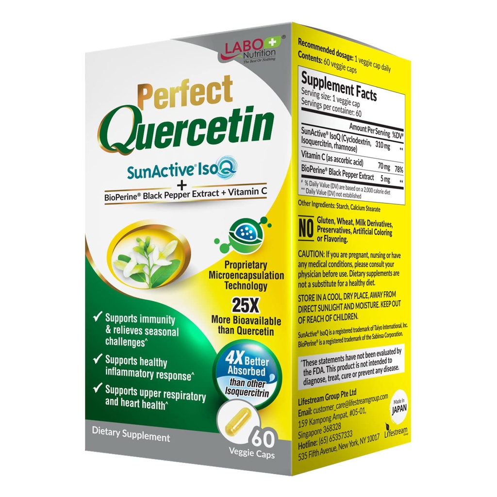 LABO栄養の完全なケルセチンSunActive IsoQ Bioflavonoid、ビタミンC、25xより多くのBioavailable、免疫、アレルギー、Sinusの救助および心臓血管サポートのための - 健康な炎症反応 - 60s