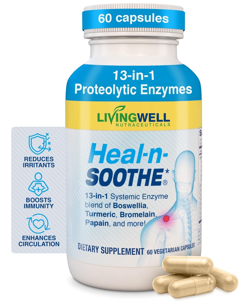 HEAL-N-SOOTHEの共同サポート補足-Bromelain及びパパインのようなProteolytic酵素、ボスウェリア、ターメリック及びジンジャー-蛋白質の消化機能及びボディ防衛ウェルネスを促進して下さい- 60の計算(1パック)