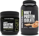 NutraBioクレアチンモノハイドレート、アンフレーバー、150gとウィープロテインアイソレート、シナモンシュガードーナ、サプリメントバンドル - 筋肉エネルギー、リーンマッスル成長、回復、および強度