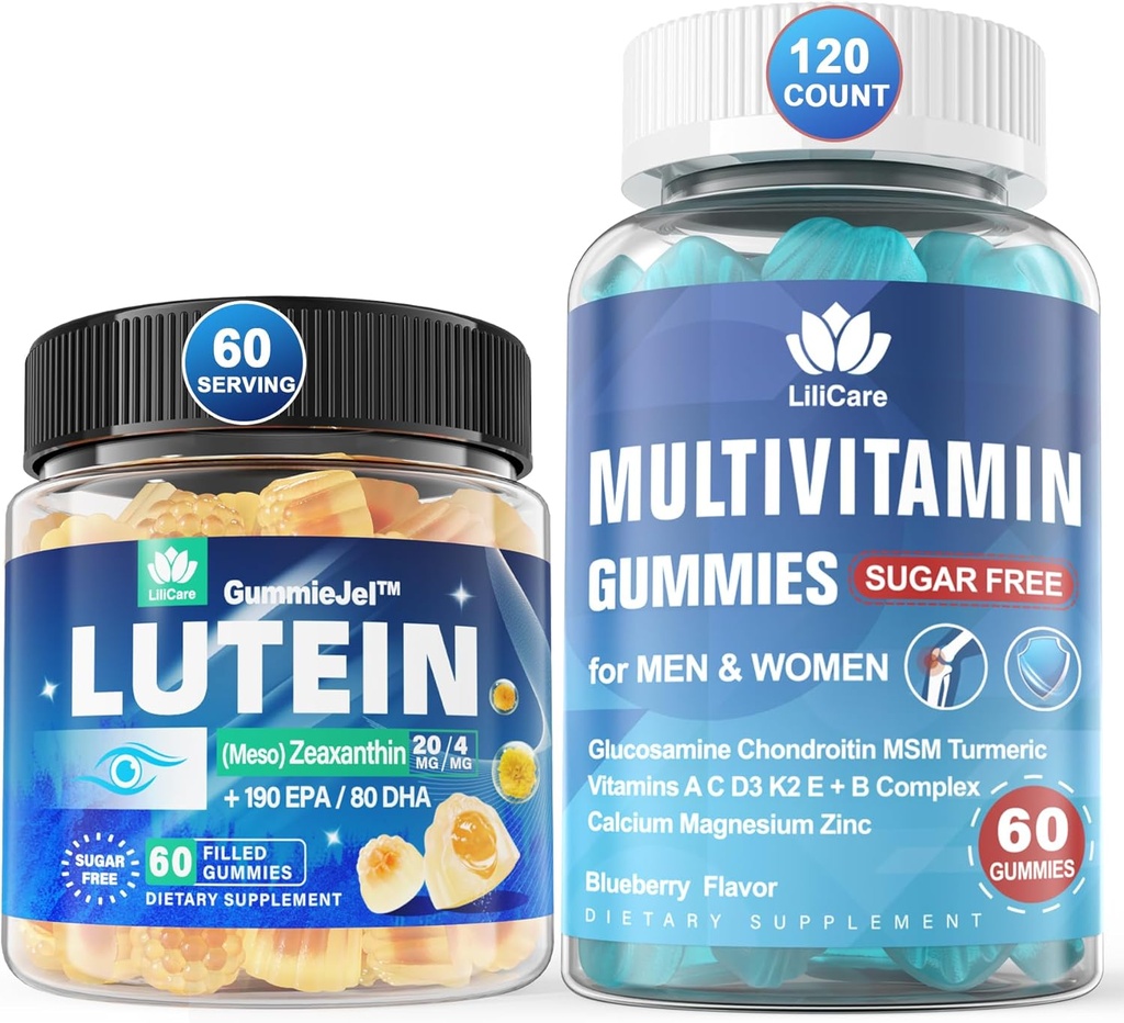 砂糖の自由なルテイン20mgのゼアキサンチンの目のビタミンはEPA 190mg及びDHA 80mg +免疫サポート、人及び女性のためのグルコサミンのコンドロイチンMSMとのグモサミン+のMultivitamin - (パッケージ2)