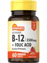 サンダンスファースト分解ビタミンB-12 | 葉酸で | 2500mcg | 60カウント | ナチュラルベリー風味 | ベジタリアン・非GMO・グルテンフリー対応サプリメント