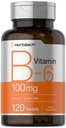 ホバハチビタミンB6 100mg | 120 ベジタリアン タブレット ピリドキシン HCl | 非GMO&グルテンフリーサプリメント