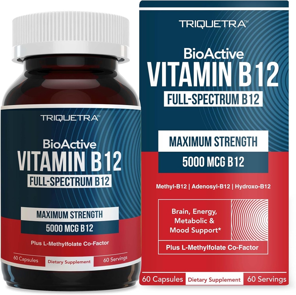 BioActive Vitamin B12 - 5000 mcg, Contains 3 BioActive Forms B12 Plus Methylfolate Cofactor - Methyl B12, Adenosyl B12 & Hydroxy B12 | Supports Energy, Metabolism & Mood | Vegan, Non-GMO (60 Servings)