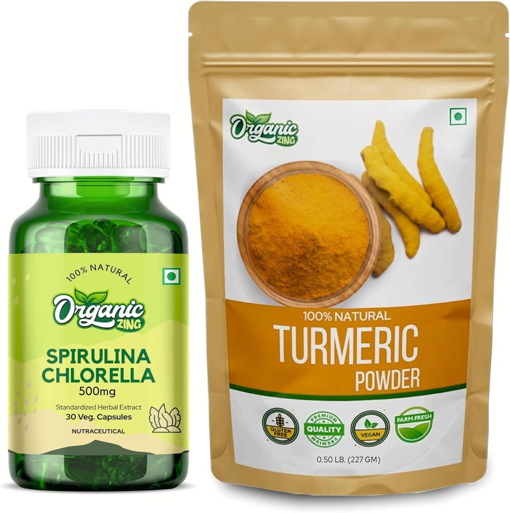 ORGANIC ZING Spirulina Chlorella- 30Cap & ターメリックパウダー- 227g