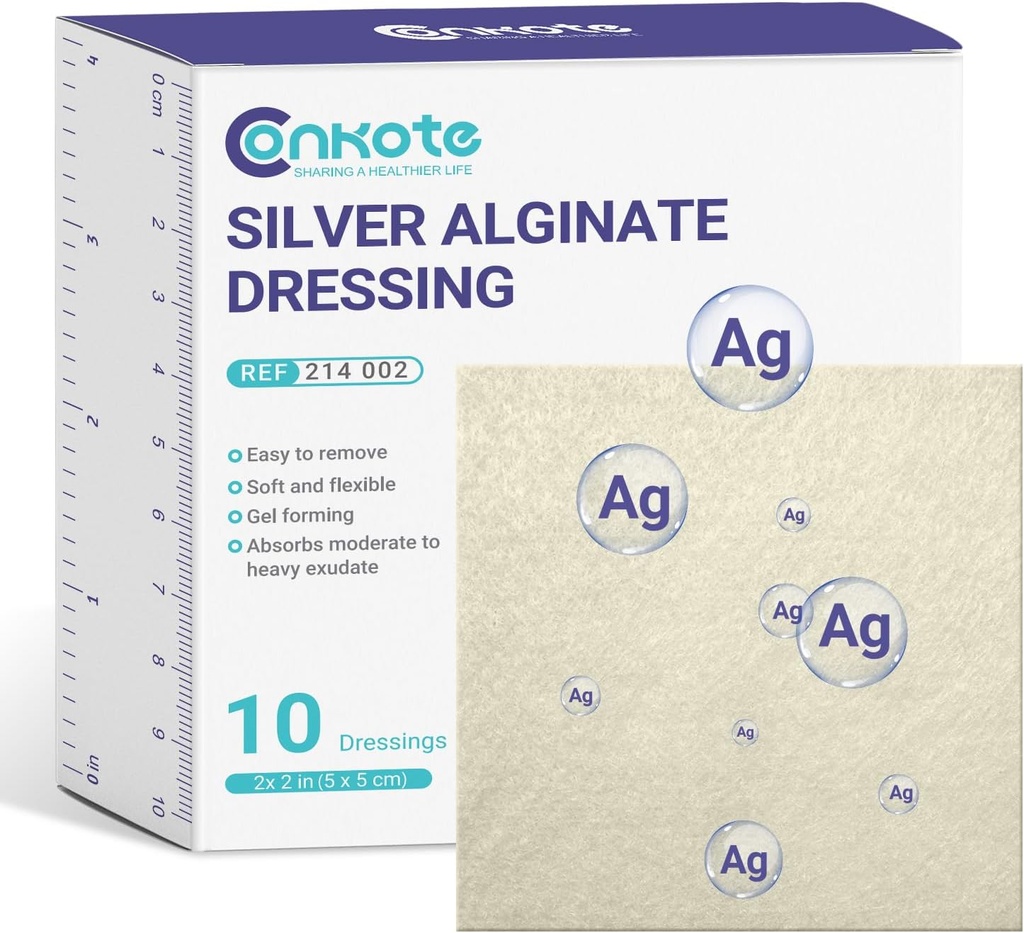 Conkoteの銀製のAlginateの傷のドレッシング パッド2" x 2"、10のパック、非StickのPadding Agのパッチ、圧力Ulcer、ベッドのSoreおよびDiabeticフィートUlcerのための高吸収性
