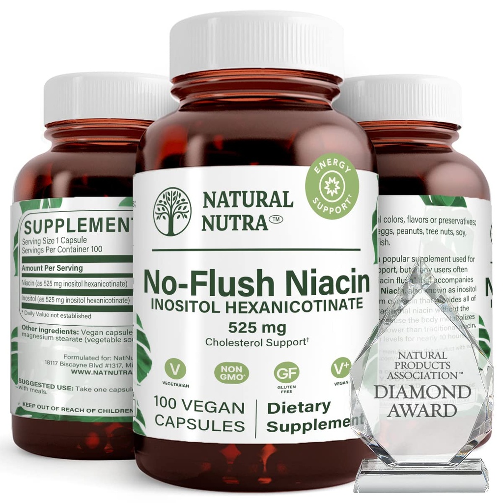 自然なNutraのフラッシュのナイアシン無し、ビタミンB3の補足、助けは心血管の健康を、助けます改善します皮の質を、促進しますよりよい頭脳機能、助けのブーストのエネルギー レベル525のmgの100のカプセルを助けます