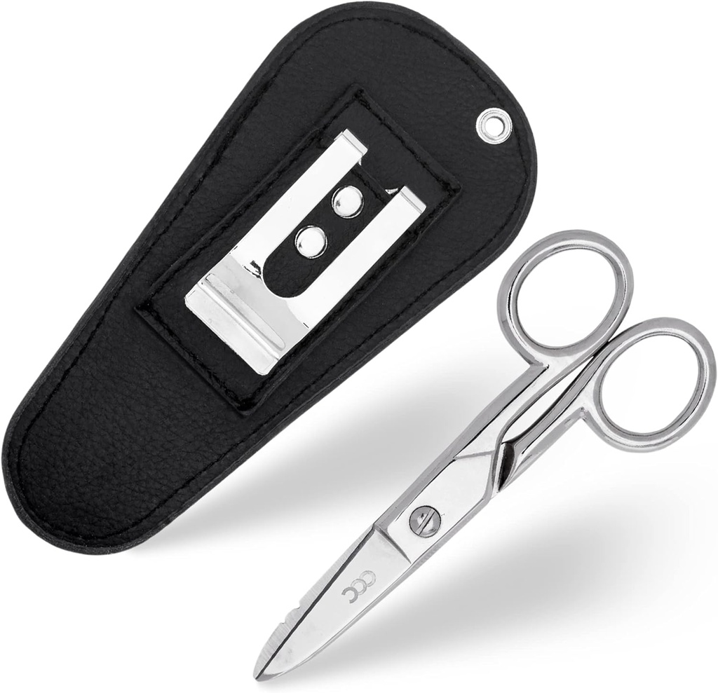 レザーキャリーポーチ付き多目的電動スクーター - ストリッピングノッチ、ファイル&スクレーパー付きヘビーデューティステンレススチール電気せん断 - 私たちのスニップは、右&左手用です - ブラック