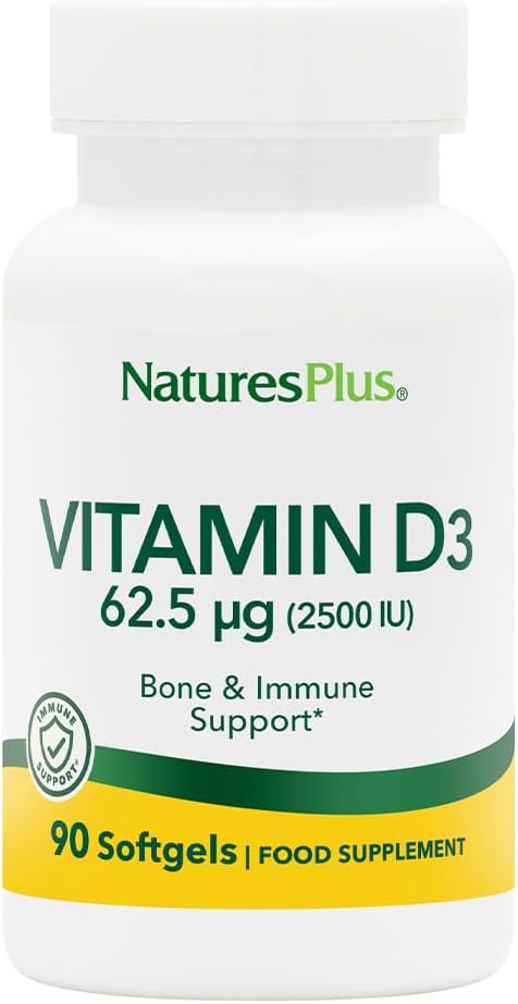 NaturesPlusビタミンD3(Cholecalciferol) - 2500 iu、90 Softgels - 骨の健康、心の健康と免疫システムサポートサプリメント、バイオ利用できるアクティブフォーム - グルテンフリー - 90サービング