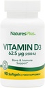 NaturesPlusビタミンD3(Cholecalciferol) - 2500 iu、90 Softgels - 骨の健康、心の健康と免疫システムサポートサプリメント、バイオ利用できるアクティブフォーム - グルテンフリー - 90サービング