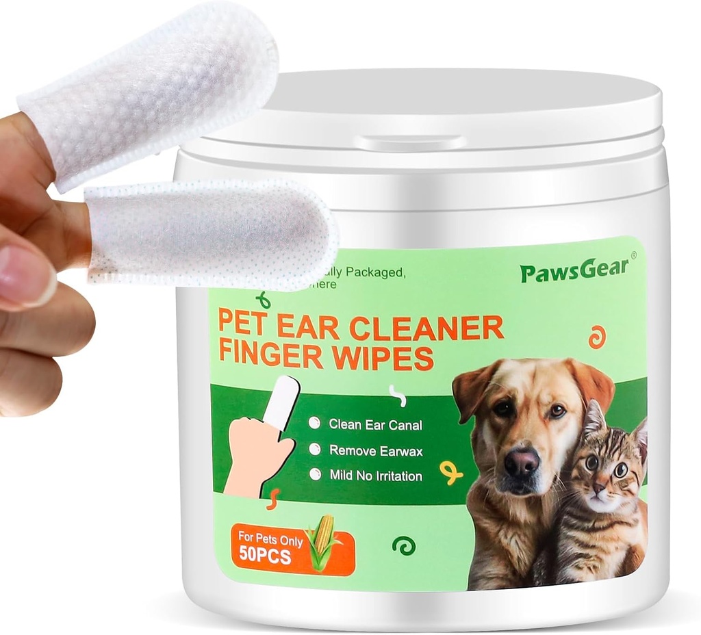 犬と猫の耳ワイプ - 穏やかなクリーニング、植物抽出物から作られた不快な臭いを排除、50ワイプ