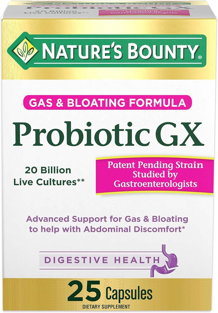Nature's Bounty Probiotic GX, Occasional GasとBloatingの助け, サプリメント, 消化の健康, 25 カプセル