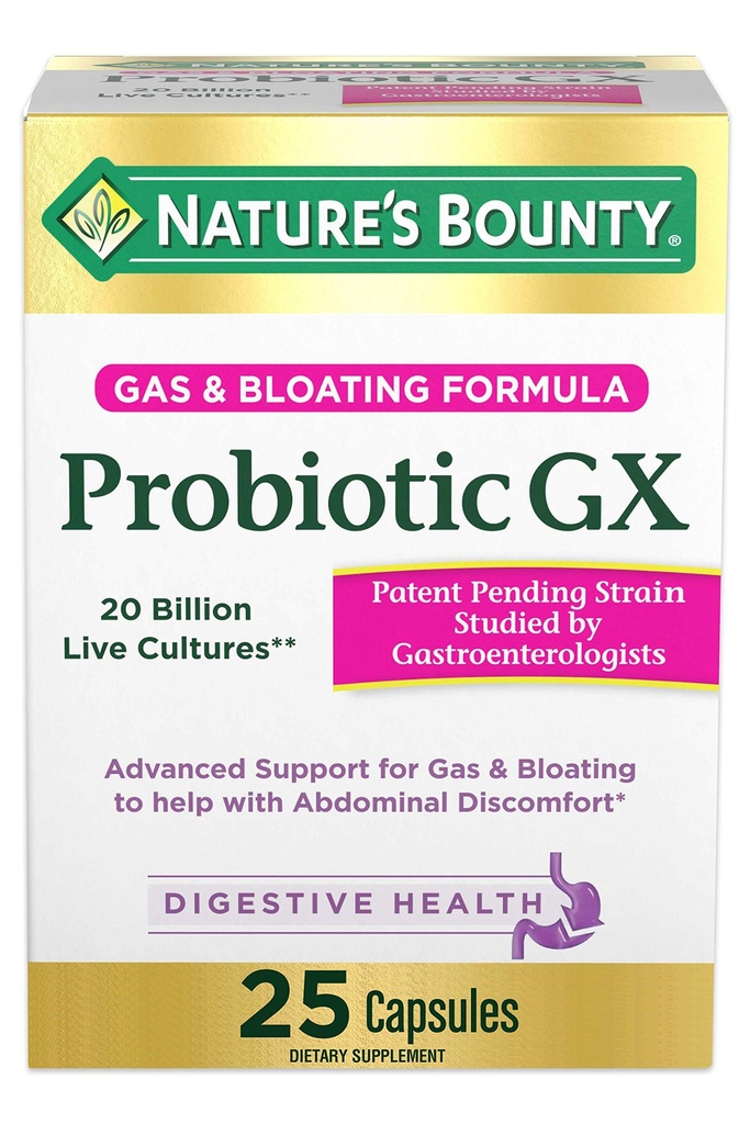 Nature's Bounty Probiotic GX, Occasional GasとBloatingの助け, サプリメント, 消化の健康, 25 カプセル